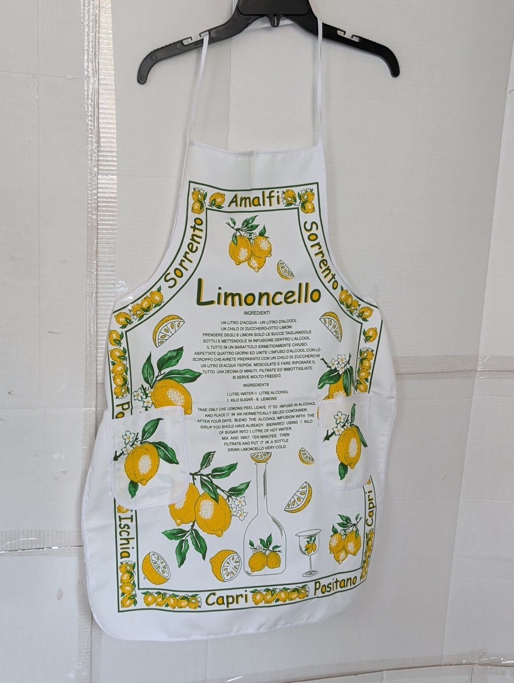 Limoncello Lemon-Print Kitchen Apron W Ingredients, Famous Italian Cities, Chic